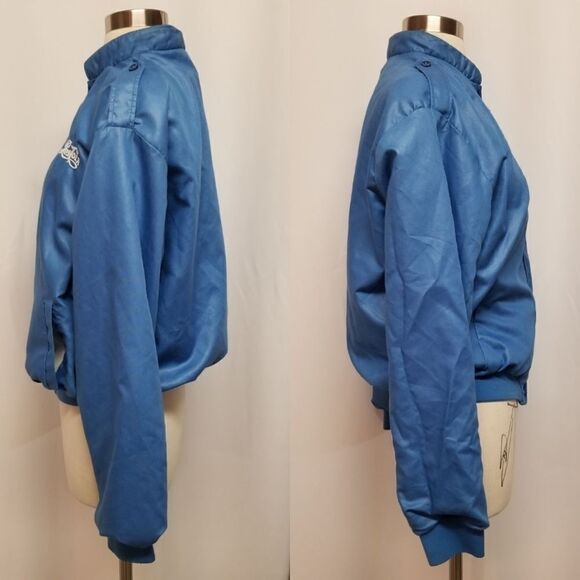 Vintage 80s Retro Pepsi Cola Blue Polyblend Satin Varsity Bomber Jacket Medium - Picture 3 of 8